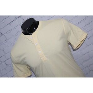 Myles Henley Shirt Mens Large Yellow Three Button Cotton Polyester Blend